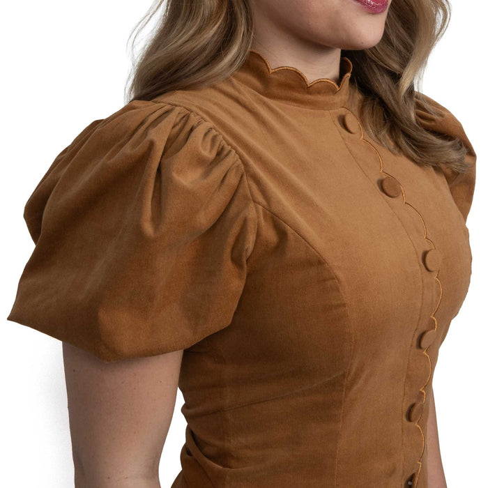Scalloped Fitted Bodice Ruffle Hem Dress