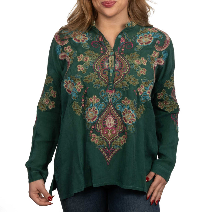 Johnny Was Audrey Mandarin Collar Top