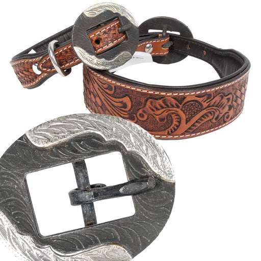 Teskey's Basketweave Tooled Dog Collar with Oval Feather Buckle Pets - Accessories Teskey's