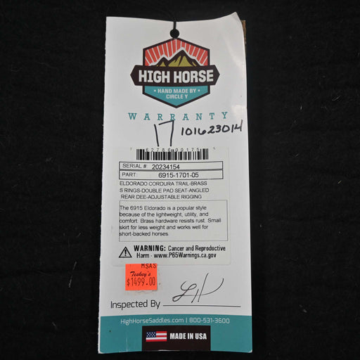 17" HIGH HORSE EL DORADO CORDURA TRAIL SADDLE Saddles - New High Horse