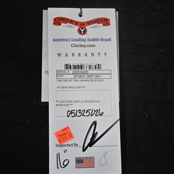 16" CIRCLE Y OAK GROVE TRAIL SADDLE Saddles - New Circle Y Saddlery
