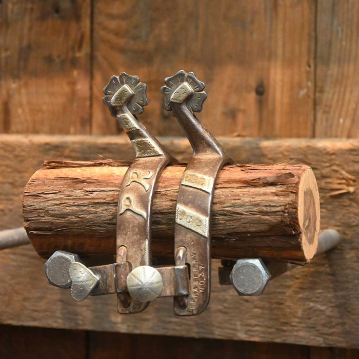 Used Spraberry Silver Mounted Spurs Clover Rowels Tack - Spurs Tommy Spraberry