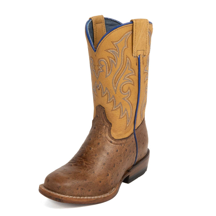 Roper Youth Cutter Quill Waxy Brown Embossed Ostrich Boot