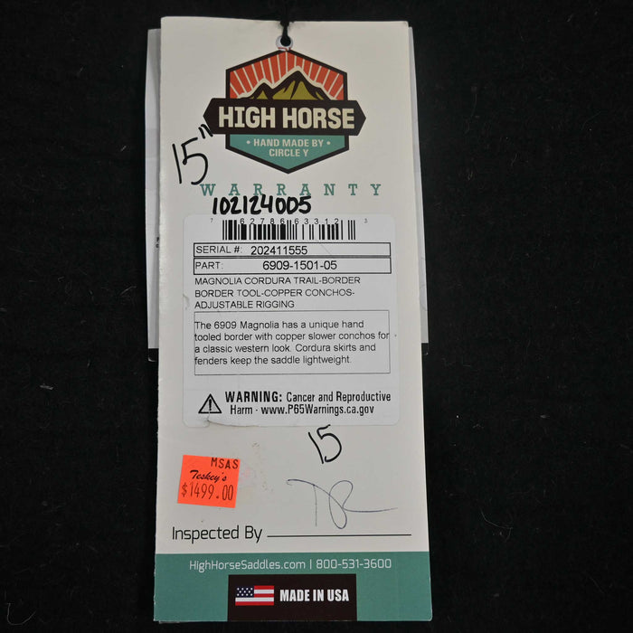 15" HIGH HORSE MAGNOLIA CORDURA TRAIL SADDLE Saddles - New High Horse
