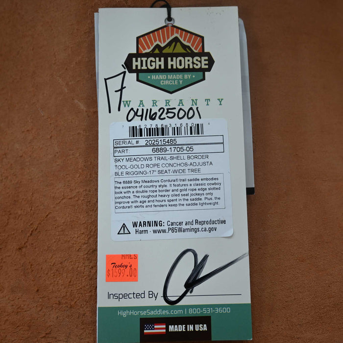 17" HIGH HORSE SKY MEADOW TRAIL SADDLE Saddles - New High Horse