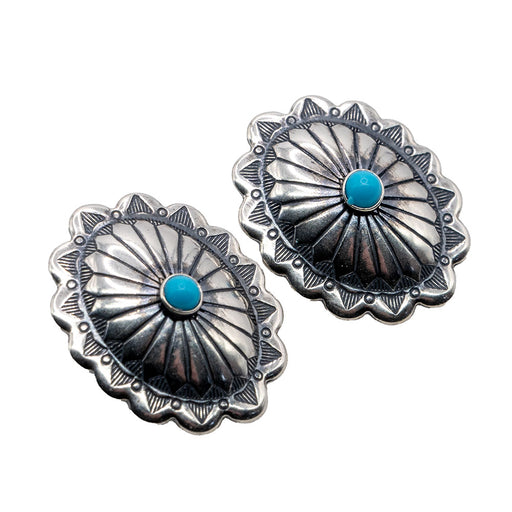 Hohovi Oval Concho Earring w/ Turquoise Stone WOMEN - Accessories - Jewelry - Earrings Sunwest Silver