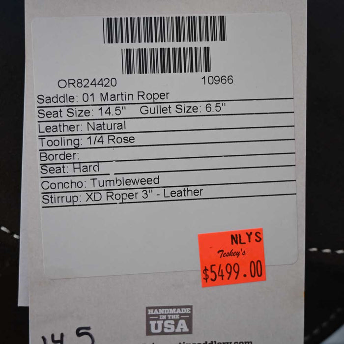 14.5" MARTIN ROPING SADDLE Saddles - New Martin Saddlery