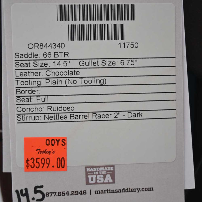 14.5" MARTIN BTR BARREL SADDLE Saddles - New Martin Saddlery