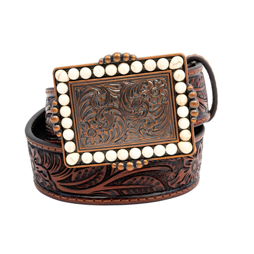 Angel Ranch Girl's Floral Embossed Belt w/White Stone Buckle KIDS - Accessories - Belts M&F Western Products