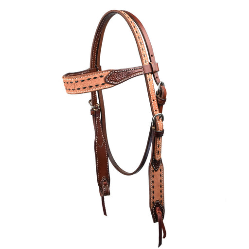 Teskey's Roughout Buckstitch Browband Headstall w/Flower Tooling Tack - Headstalls Teskey's