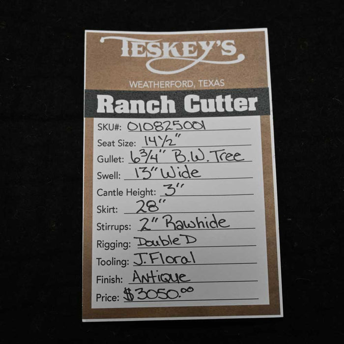 14.5" TESKEY'S PRO CUTTER RANCH CUTTER SADDLE Saddles - New Teskey's Saddlery
