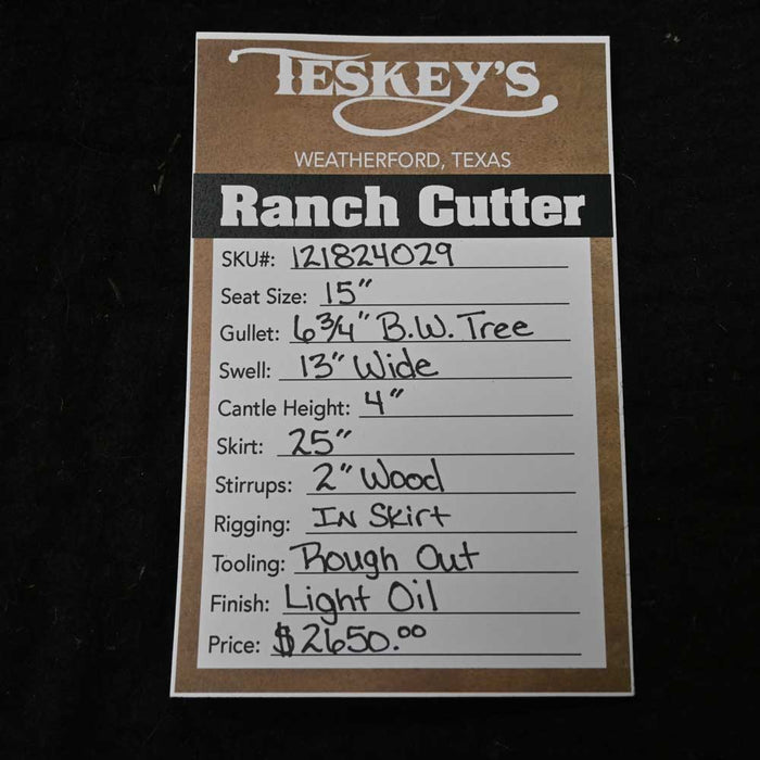 15" TESKEY'S PRO CUTTER RANCH CUTTER SADDLE Saddles - New Teskey's Saddlery