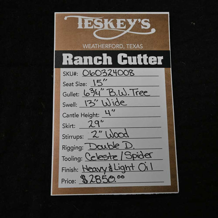 15" TESKEY'S PRO CUTTER RANCH CUTTER SADDLE Saddles - New Teskey's Saddlery
