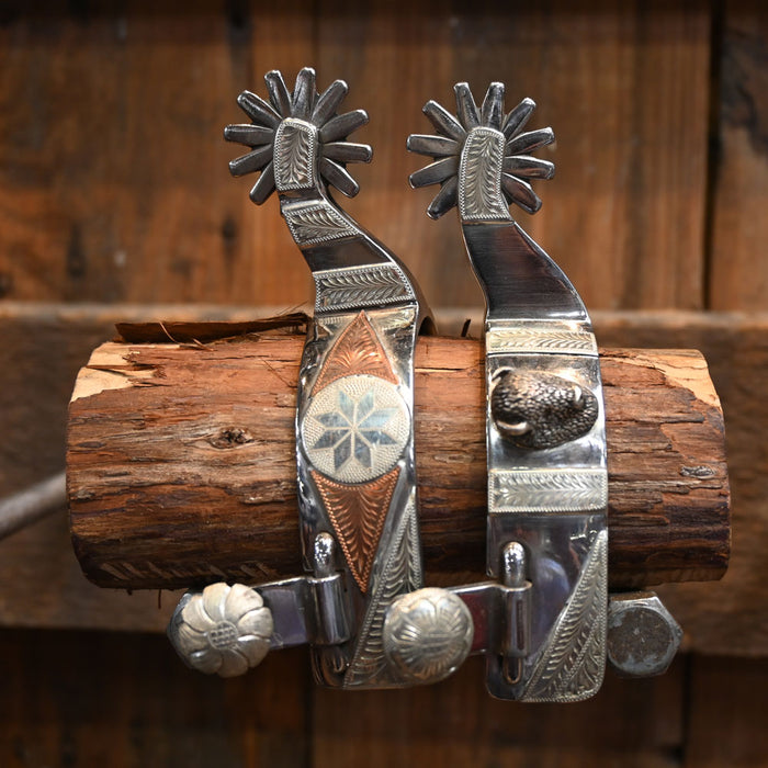 Tom Whitacre Silver & Copper Mounted Spurs 12 pt.