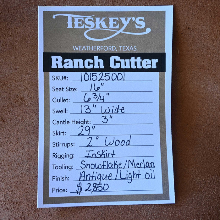 16" TESKEY'S PRO CUTTER RANCH CUTTER SADDLE