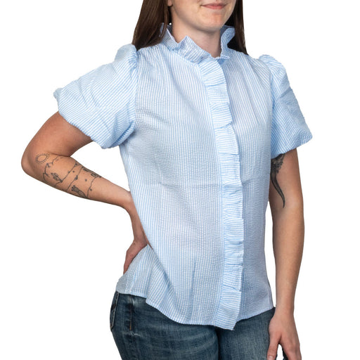 Striped Ruffle Bubble Sleeve Top WOMEN - Clothing - Tops - Short Sleeved Little Daisy Closet