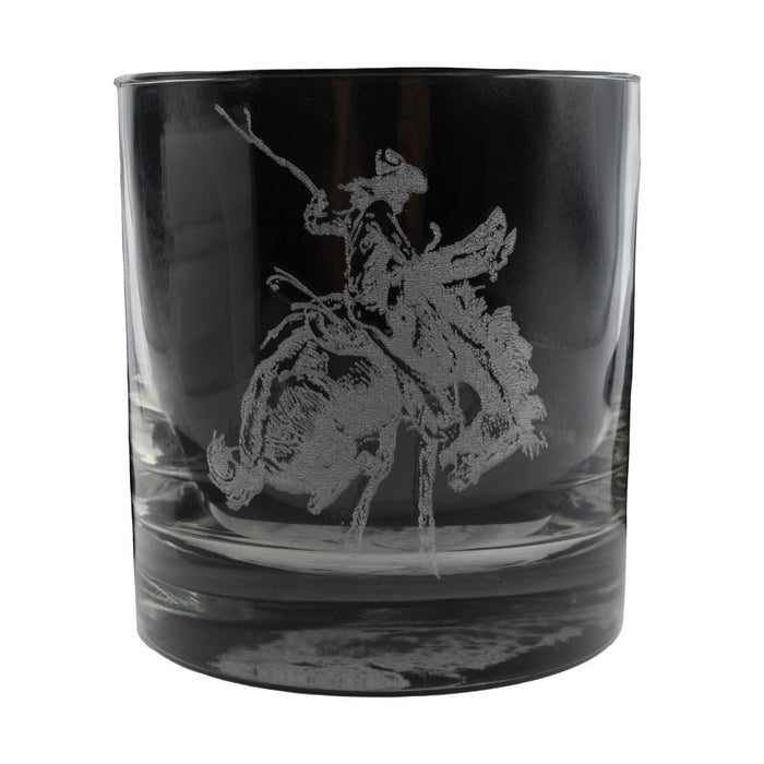 Western Etched Old Fashioned Whiskey Glass - 11oz Bronc HOME & GIFTS - Tabletop + Kitchen - Drinkware + Glassware R Rebellion