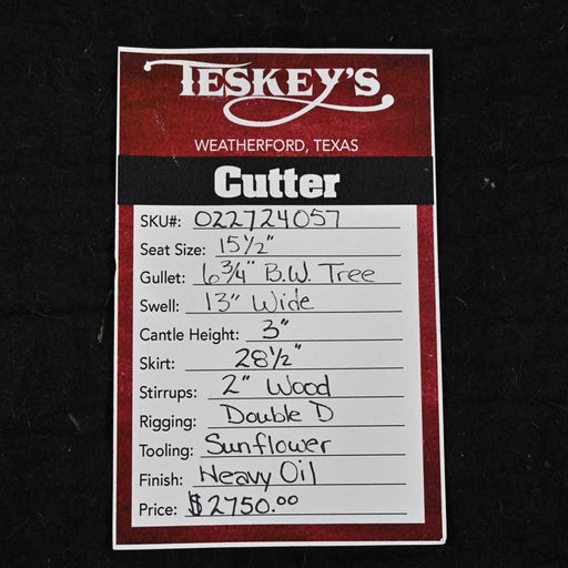 15.5" TESKEY'S PRO CUTTING SADDLE Saddles - New Teskey's Saddlery