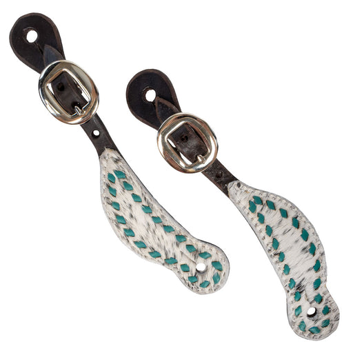 Teskey's Youth Chocolate Cowhide Spur Strap w/Buckstitch Tack - Spur Straps Teskey's Turquoise
