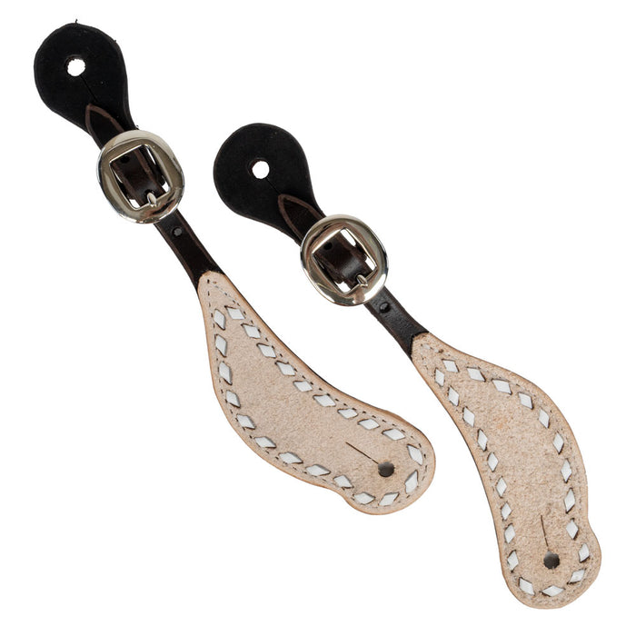 Teskey's Ladies Two Tone Chocolate Spur Strap w/Buckstitch Tack - Spur Straps Teskey's White