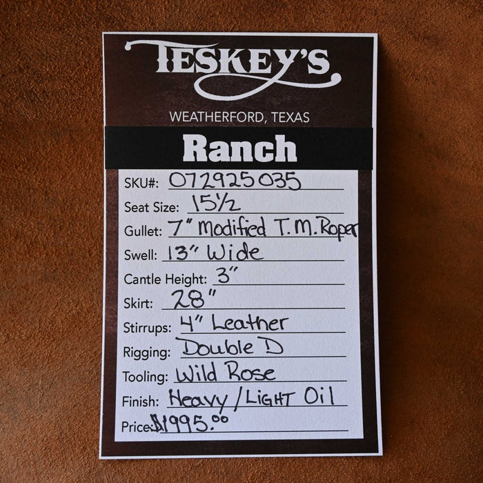 15.5" TESKEY'S RANCH ROPER SADDLE Saddles - New Teskey's Saddlery