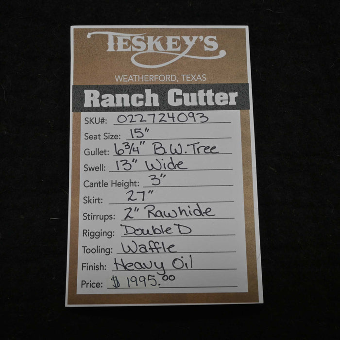 15" TESKEY'S RANCH CUTTER SADDLE Saddles - New Teskey's Saddlery