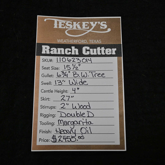 15.5" TESKEY'S RANCH CUTTER SADDLE Saddles - New Teskey's Saddlery