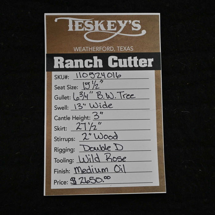 15.5" TESKEY'S RANCH CUTTER SADDLE Saddles - New Teskey's Saddlery
