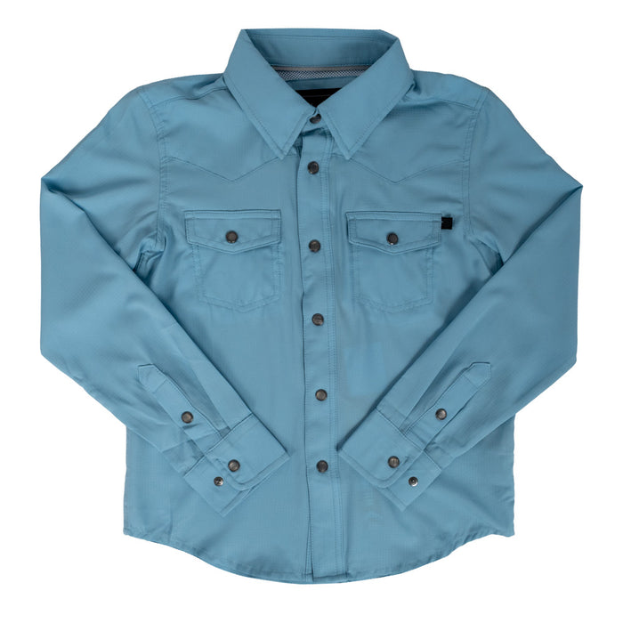 Rock & Roll Denim Boy's Tek Pearl Snap Shirt - Aqua KIDS - Boys - Clothing - Shirts - Long Sleeve Shirts Panhandle