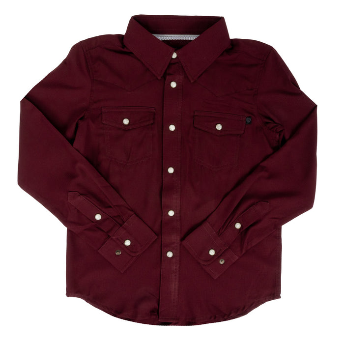 Rock & Roll Denim Boy's Tek Pearl Snap Shirt - Maroon KIDS - Boys - Clothing - Shirts - Long Sleeve Shirts Panhandle