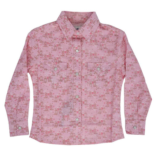 Panhandle Slim Girl's Boot Print Pearl Snap Shirt KIDS - Girls - Clothing - Tops - Long Sleeve Tops Panhandle
