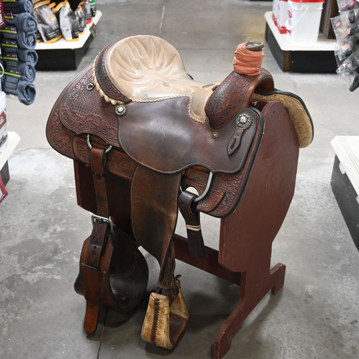15" USED ALLEN RANCH ROPING SADDLE Saddles - Used Allen Ranch Saddle Shop