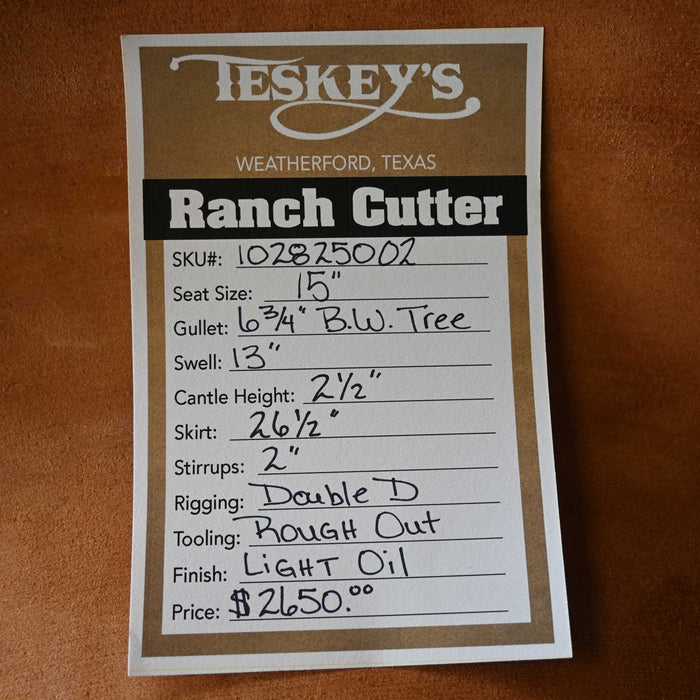 15" TESKEY'S PRO CUTTER RANCH CUTTER SADDLE