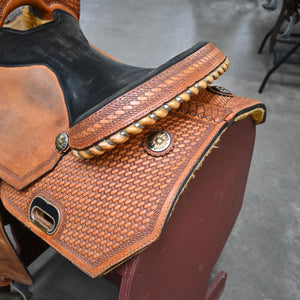 15" USED TEX TAN TALMADGE GREEN BARREL SADDLE