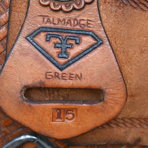 15" USED TEX TAN TALMADGE GREEN BARREL SADDLE
