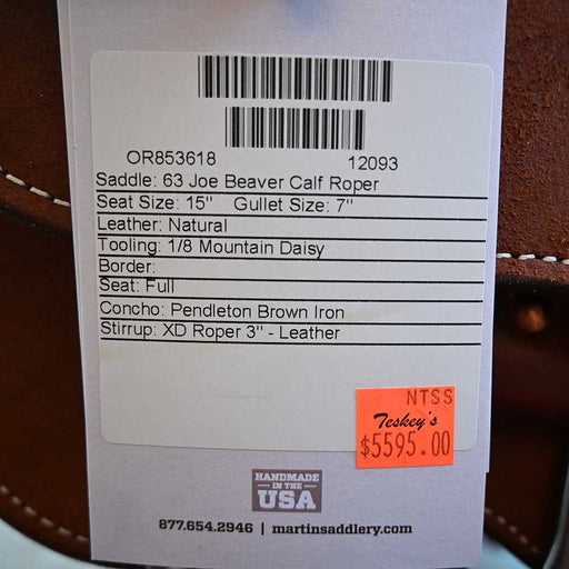 15" MARTIN JOE BEAVER CALF ROPING SADDLE Saddles - New Martin Saddlery