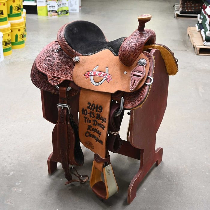 14" USED FLYING M TEAM ROPING SADDLE