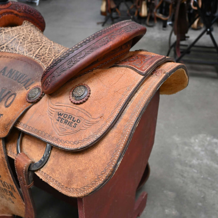 15" USED LAZY "L" LARRY COATS TEAM ROPING SADDLE