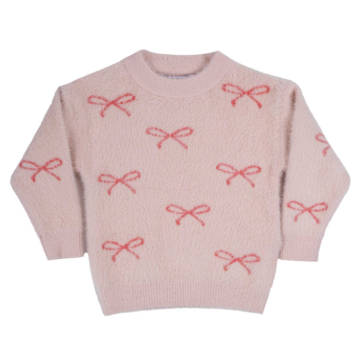 Pink Bow Fuzzy Coquette Sweater KIDS - Girls - Clothing - Sweaters & Cardigans Oopsie Daisy
