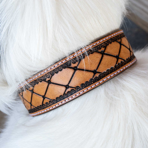 Diamond Tooled Leather Dog Collar With Engraved buckle Pets - Accessories Teskeys