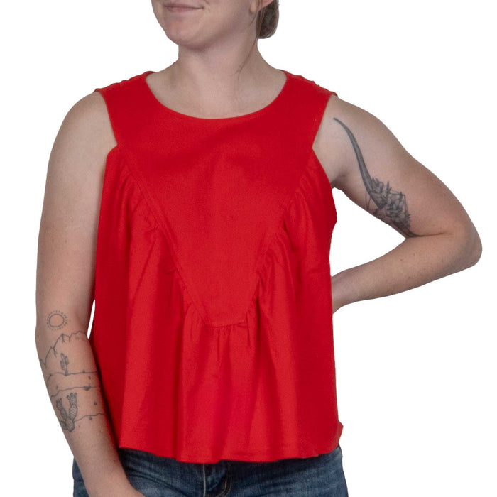 Denim Ruched Sleeveless Game Day Top - Red WOMEN - Clothing - Tops - Sleeveless So Me