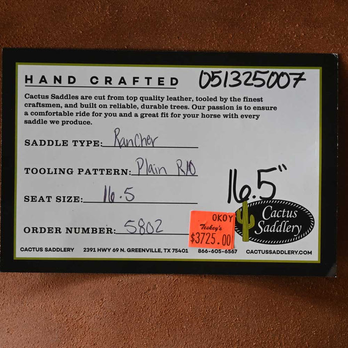 16.5" CACTUS RANCH SADDLE Saddles - New CACTUS SADDLERY