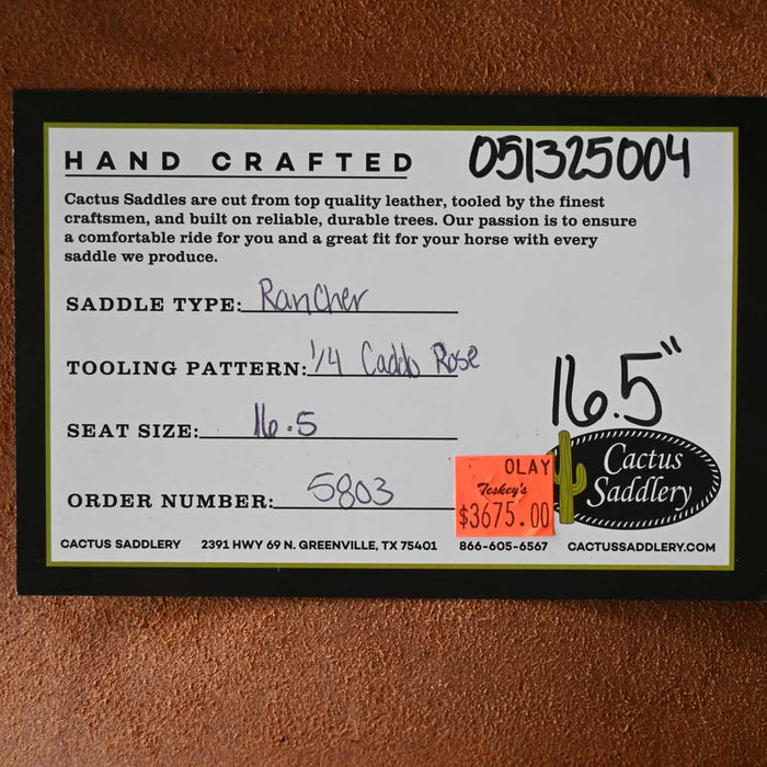 16.5" CACTUS RANCH SADDLE Saddles - New CACTUS SADDLERY