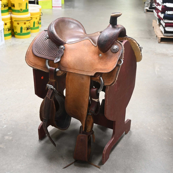 14" USED PATRICK SMITH TEAM ROPING SADDLE Saddles - Used Patrick Smith