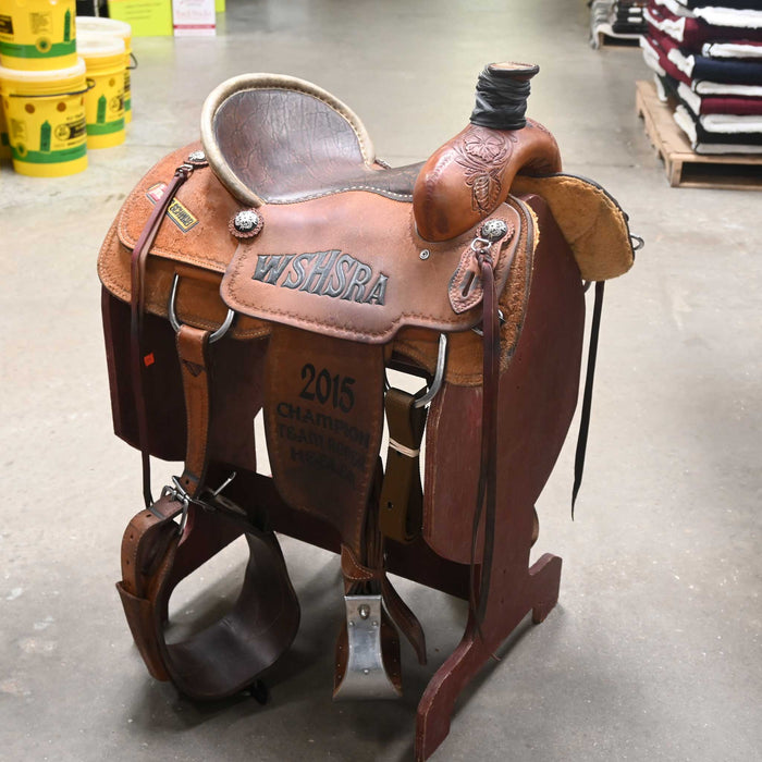 15" USED SLONE TEAM ROPING SADDLE Saddles - Used Slone Saddles