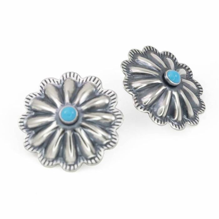 Chayton Floral Small Fluted Turquoise Stud Earrings WOMEN - Accessories - Jewelry - Earrings Sunwest Silver