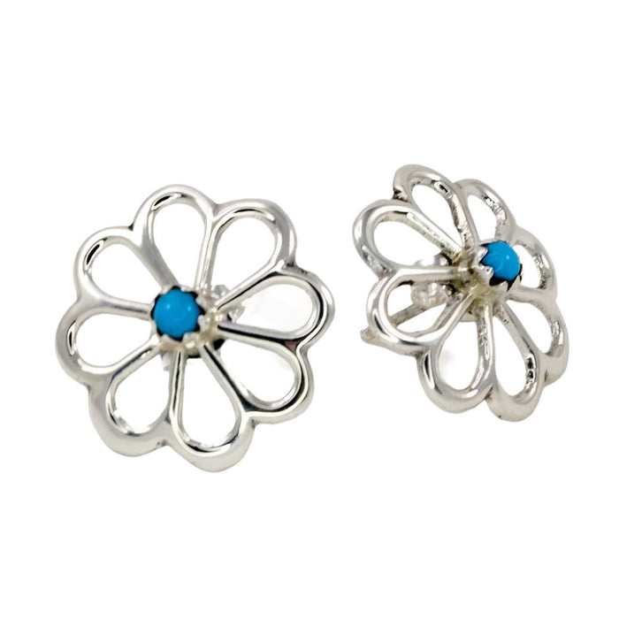 Flower with Small Turquoise Stone Stud Earrings WOMEN - Accessories - Jewelry - Earrings Al Zuni