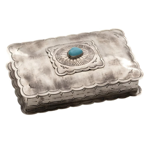 J. Alexander Stamped Rectangle Concho Turquoise Box HOME & GIFTS - Home Decor - Decorative Accents J. Alexander Rustic Silver