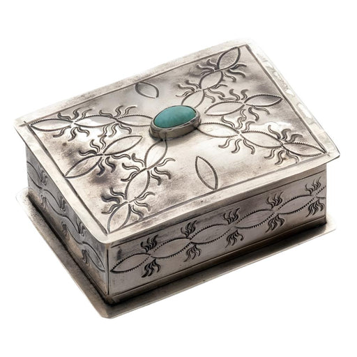 J. Alexander Small Hand Stamped Box With Turquoise HOME & GIFTS - Home Decor J. Alexander Rustic Silver