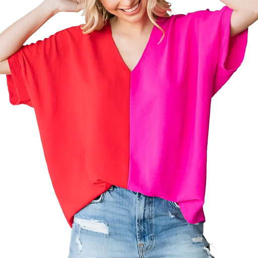 Duo Tone Colorblock Boxy Top WOMEN - Clothing - Tops - Short Sleeved Jodifl